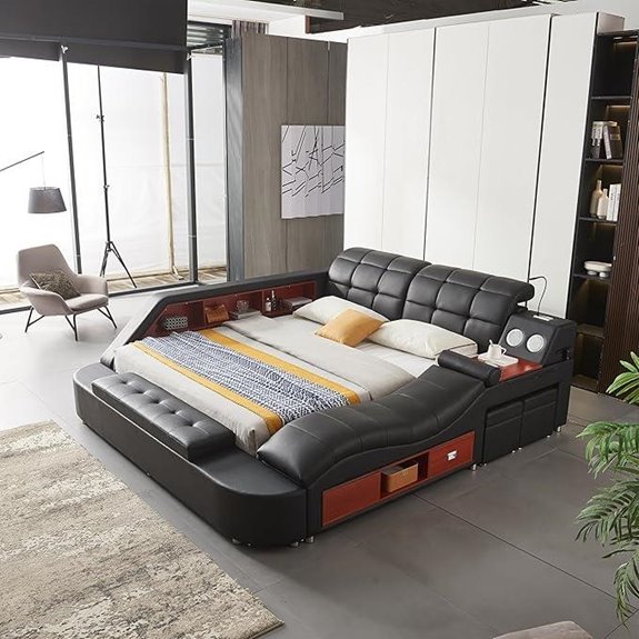 Multifunctional Queen Bed Frame with Massage and Storage